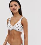 Peek & Beau Fuller Bust Exclusive Eco Knot Front Bikini Top In Polka Dot D - F Cup - White