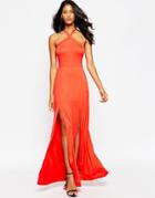 Asos Double Split Fishtail Maxi Dress - Red