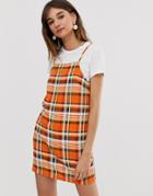 Monki Check Print Mini Cami Dress In Orange