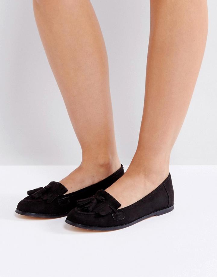 London Rebel Fringe Tassle Loafers - Black