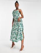 Ax Paris Cowl Neck Maxi Dress In Green 70's Floral