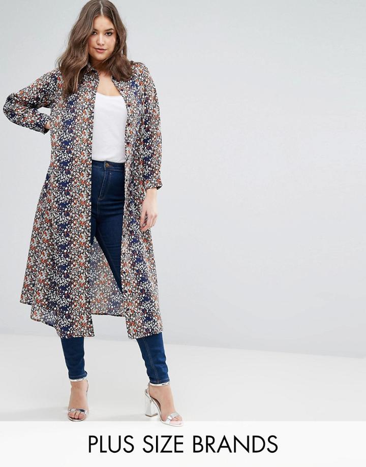 Koko Blue Multi Floral Print Maxi Shirt - Multi