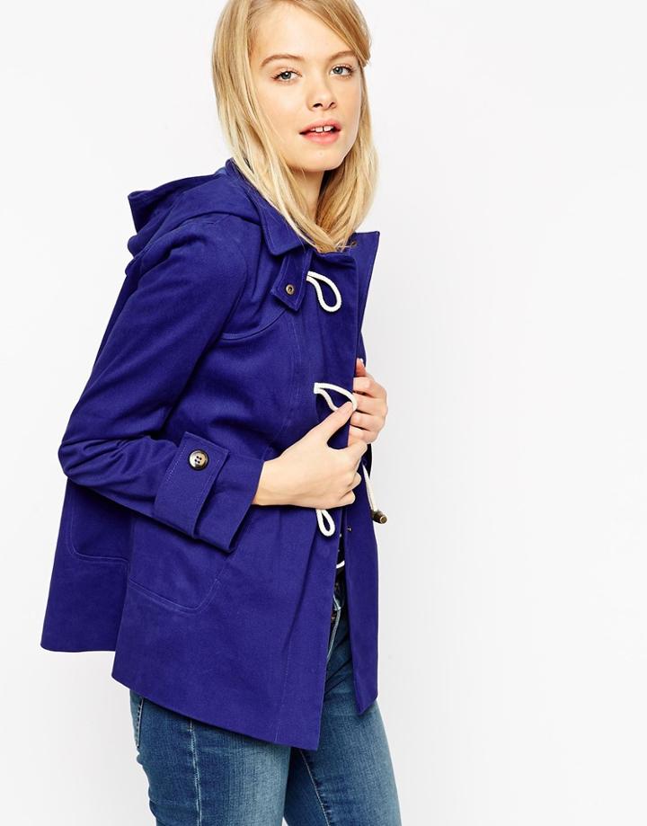Asos Duffle Coat In Brushed Cotton - Blue