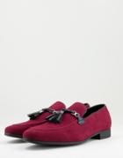 Asos Design Loafers In Red Faux Leather With Tassel Detail