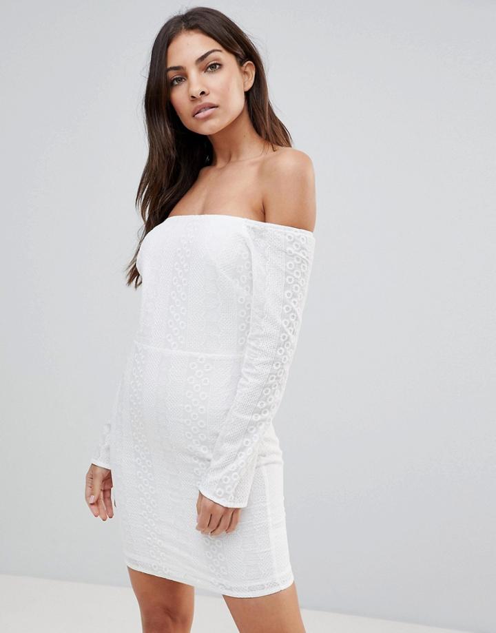 The English Factory Long Sleeve Off Shoulder Embroidered Dress-white