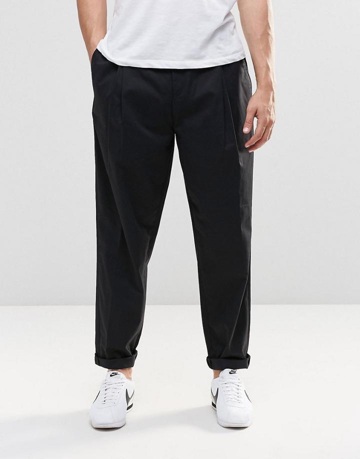 Asos Wide Leg Pleated Balloon Shape Pant In Black - Black