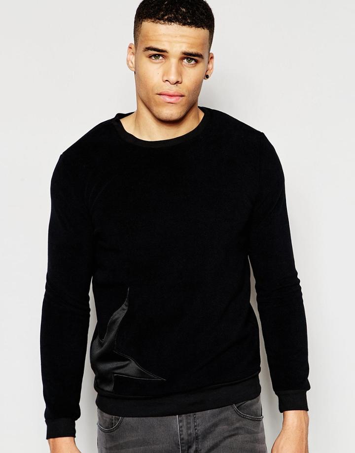 Asos Sweatshirt In Fleece With Scuba Star Applique - Black