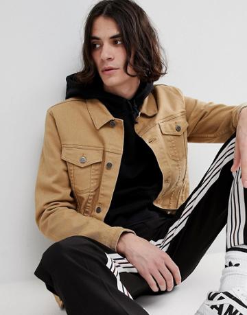 Asos Skinny Denim Jacket In Tan - Tan