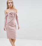 Asos Petite Long Sleeve Bandeau Origami Front Midi Dress - Pink