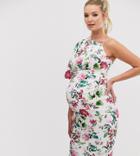 Asos Design Maternity One Shoulder Floral Midi Dress