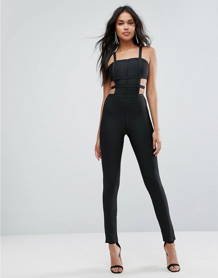 Missguided Cut Out Detail Bandage Jumpsuit - Black