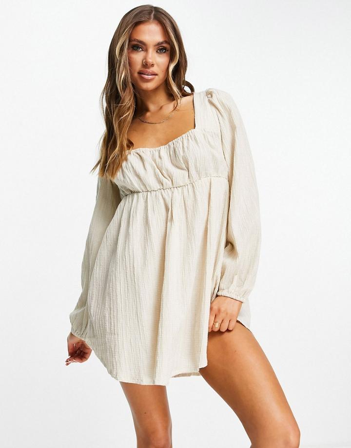 Asos Design Square Neck Milkmaid Beach Cover Up In Oatmeal-white