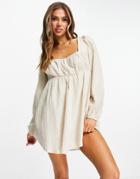 Asos Design Square Neck Milkmaid Beach Cover Up In Oatmeal-white
