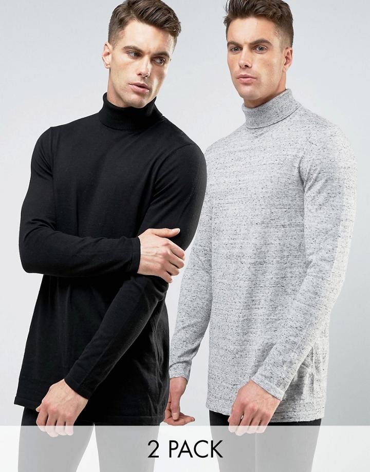 Asos Longline Roll Neck Sweater 2 Pack- - Multi