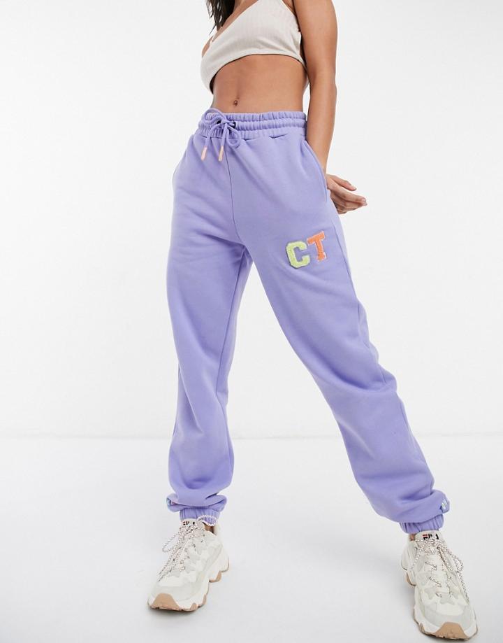 Crooked Tongues Oversized Sweatpants With Varsity Motif - Part Of A Set-multi