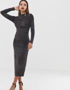 Asos Design Rainbow Metallic Twist Front Midi Dress - Multi