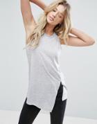 Asos Sleeveless Linen Tank With Seam Detail - Gray