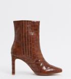 Asos Design Wide Fit Embark High Ankle Boots In Brown Croc