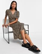 French Connection Leopard Meadow Midi Jersey Dress-multi
