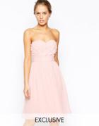 Little Mistress Bandeau Prom Dress With 3d Floral Applique Bust - Pink