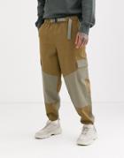 Asos Design Tapered Pants In Cut And Sew Color Blocking-brown