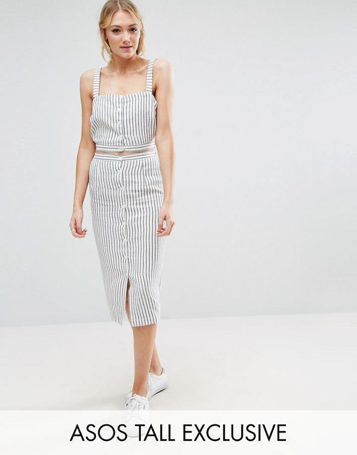 Asos Tall Stripe Button Through Pencil Midi Skirt - Multi