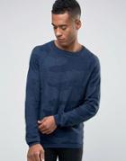 Jack & Jones Textured Camo Knitted Crew Neck Sweater - Navy