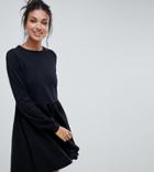 Asos Design Tall Long Sleeve Cotton Smock Dress - Black