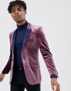 Asos Design Skinny Tuxedo Blazer In Wine Velvet-purple