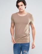 Asos Muscle T-shirt In Brown With Scoop Neck - Brown