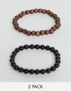 Asos Beaded Bracelet Pack In Black And Brown - Black