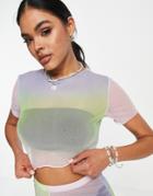 Asos Design Mesh Beach Crop Top In Ombre-multi