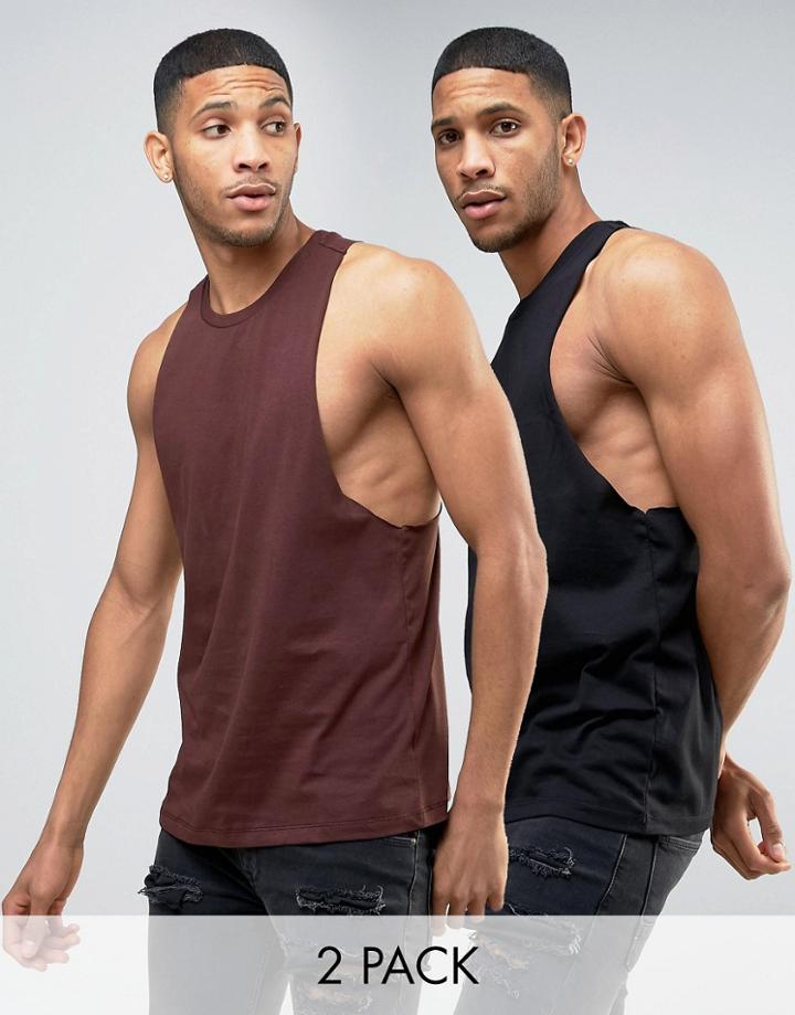 Asos 2 Pack Tank With Racer Back In Brown/black Save - Multi