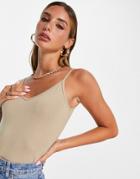 Asos Design Ultimate Cami With V-neck In Beige-white
