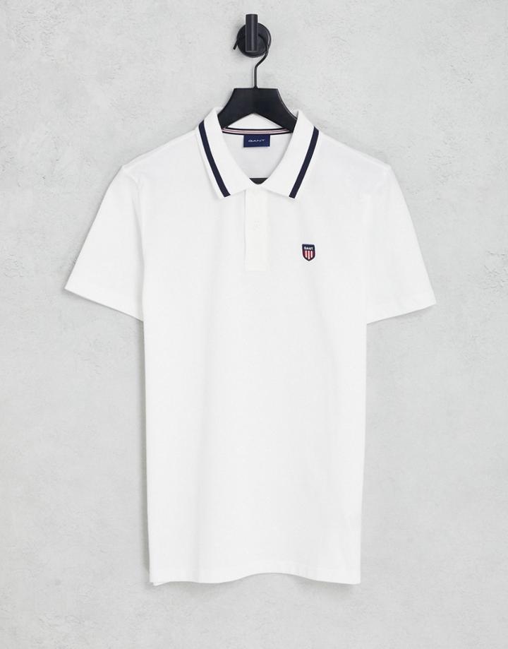Gant Retro Shield Logo Tipped Pique Polo In White