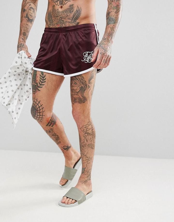 Siksilk Runner Swim Shorts In Burgundy Stripe - Red