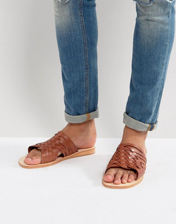 Dune Woven Sandals In Tan Leather - Tan
