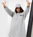 Asos Design Curve Padded Shoulder Mini Sweatshirt Dress In Gray With Amour Logo-grey