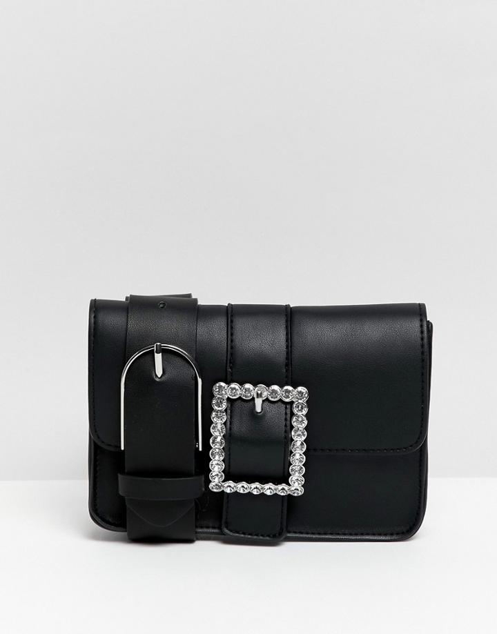 Bershka Embellished Buckle Belt Bag - Black