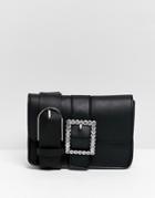 Bershka Embellished Buckle Belt Bag - Black