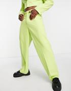 Asos Design Wide Leg Suit Pants In Lime Green