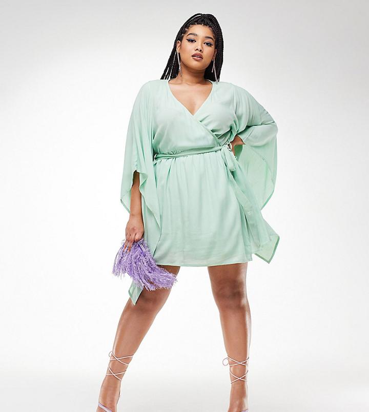 Asos Design Curve Exaggerated Sleeve Beach Cover Up In Khaki-green