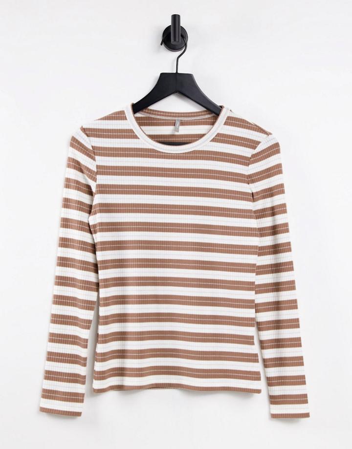 Only Villa Long Sleeve Round Neck Jersey Top In Stripe-multi