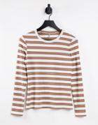 Only Villa Long Sleeve Round Neck Jersey Top In Stripe-multi