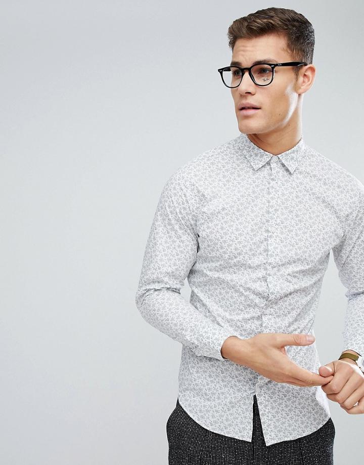 Selected Homme Slim Shirt In Floral Print - White