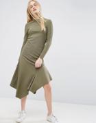 Asos Long Sleeve Hanky Hem Dress - Green
