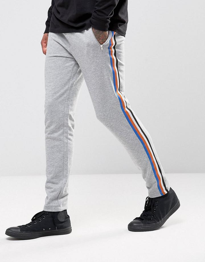 Asos Super Skinny Joggers With Contrast Tape In Gray Marl - Gray