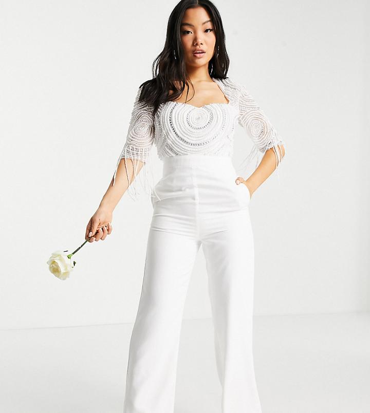 Virgos Lounge Petite Bridal Embellished Jumpsuit In White