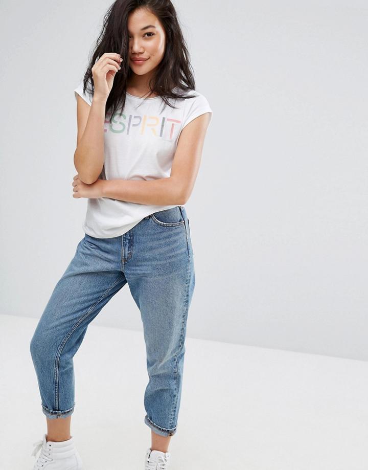 Esprit Pastel Slogan T-shirt - White
