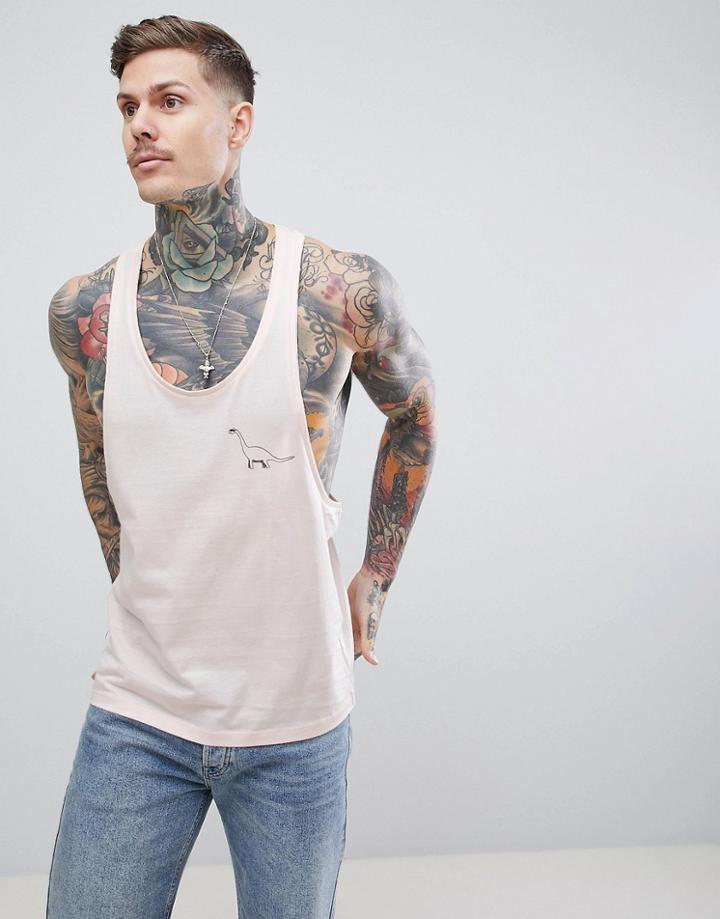 Asos Design Extreme Racer Back Tank With Dinosaur Print - Pink